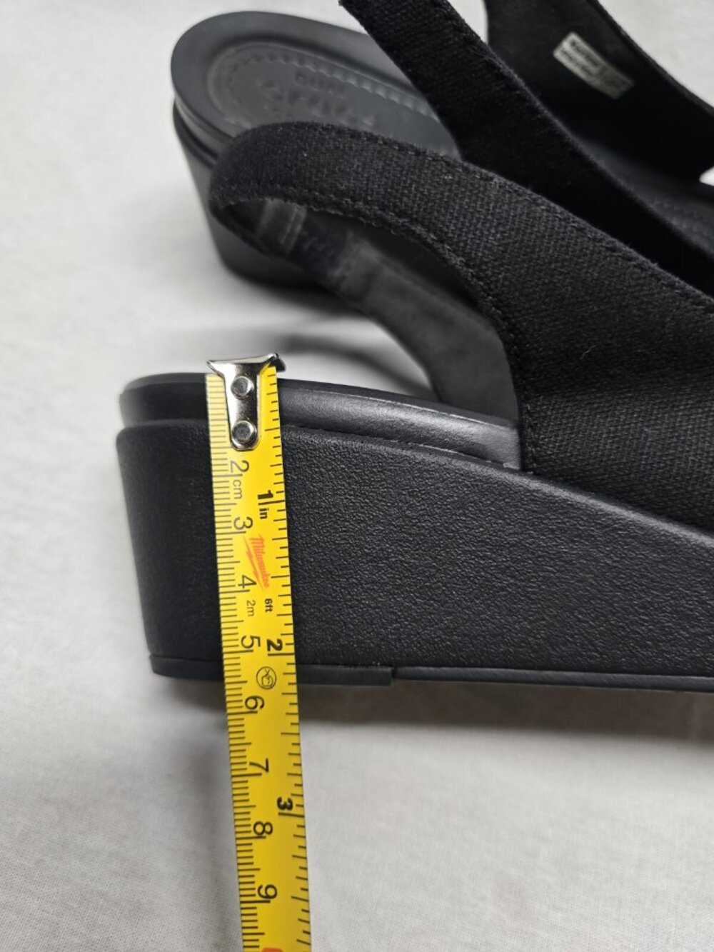 Crocs Leigh Ann Canvas Sandals Women's 6 Black Slingback Peep Toe Wedge 204948 - Picture 6 of 6
